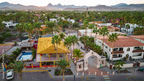 фотографія drone fly above Loreto Baja California Sur Mexico old colonial town with sea gul