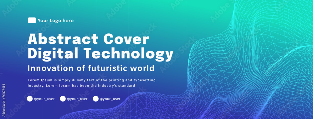 Obraz premium Digital technology poster cover speed connect blue green background, cyber information, abstract communication, innovation future tech data, internet network connection, Ai big data blend illustration
