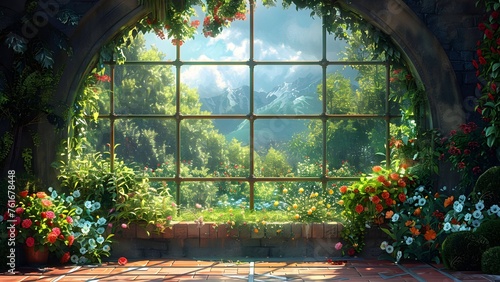 Arched nook of freshness, framed by nature's vibrance.