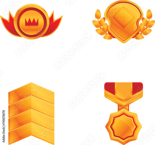 Award icons set cartoon vector. Trophy, medal and winner prize. Victory, achievement