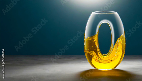 Number 0 shaped glass half filled with yellow liquid. suitable for fuel, oil, photo