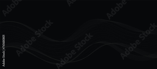 Abstract grey wavy lines on a black background. Vector modern black background template. Dotted wave lines. 