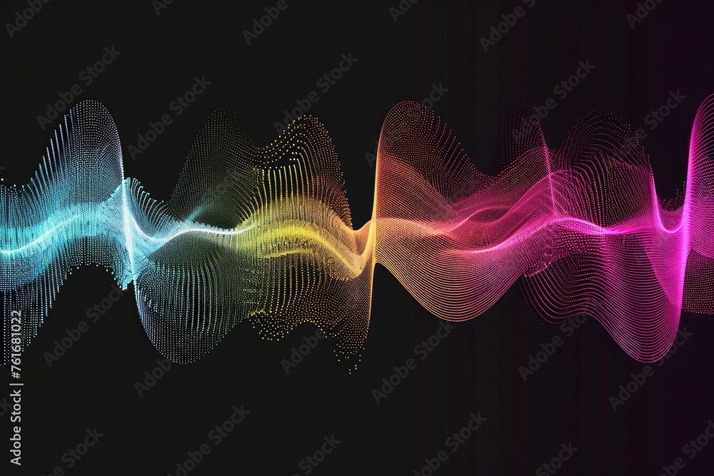 A dynamic and exuberant sound wave comprised of various vibrant colors ...