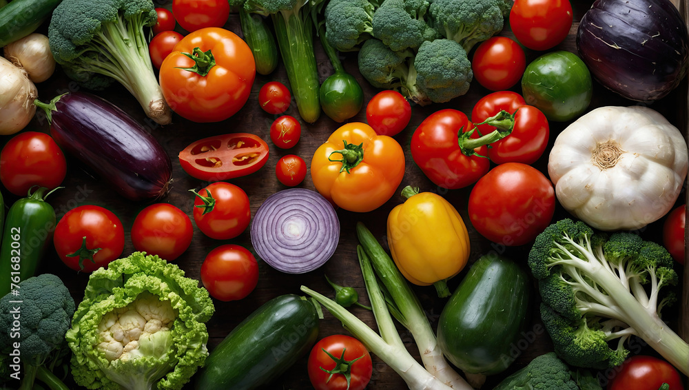 A pattern of ripe vegetables is a vegetable background for vegetarians, healthy eating, and eco-friendly gardening