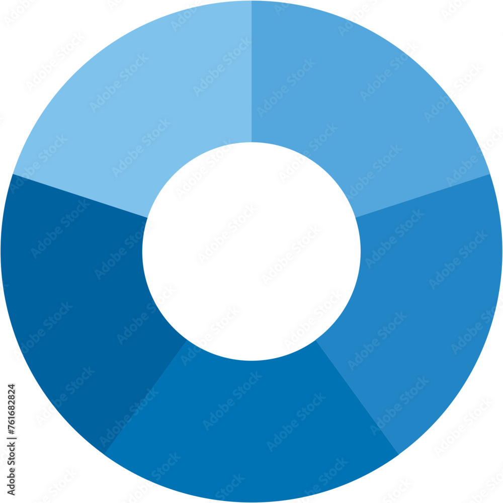 Blue gradient separate doughnut graph pie chart icon with 5 colourful parts. Morden flat design vector illustration diagram infographic for web logo button app ui ux isolated on white background Blue gradient separate doughnut graph pie chart icon with 5 colourful parts. Morden flat design vector illustration diagram infographic for web logo button app ui ux isolated on white background