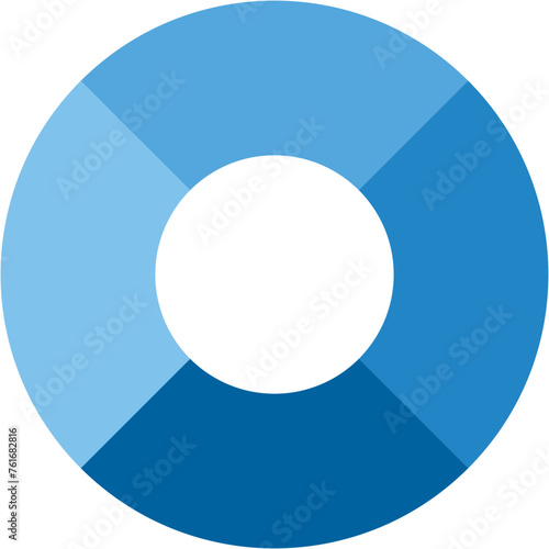 Blue gradient separate doughnut graph pie chart icon with 4 colourful parts. Morden flat design vector illustration diagram infographic for web logo button app ui ux isolated on white background