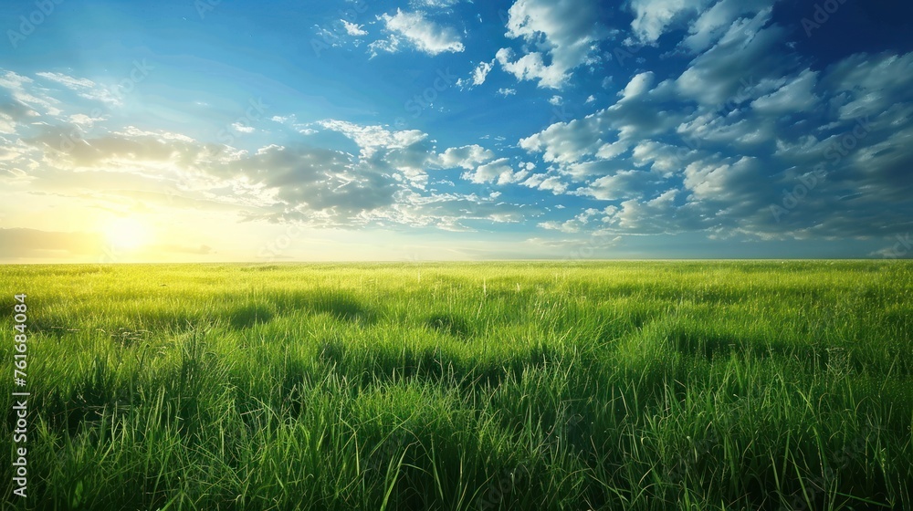 Beatiful morning green field with blue