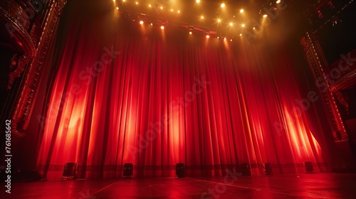  Spotlight Ready: Empty Stage with Red Velvet Curtain (Close-Up)