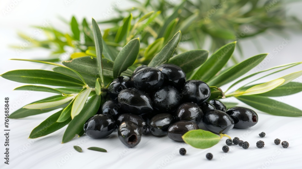 Close up of a single black olive fruit isolated on a white background for optimal visibility Close up of a single black olive fruit isolated on a white background for optimal visibility