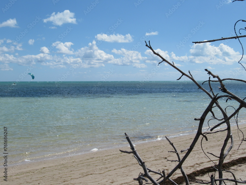 Stunning beach and blue sky, kite surfer, Key Biscayne, Florida Stunning beach and blue sky, kite surfer, Key Biscayne, Florida