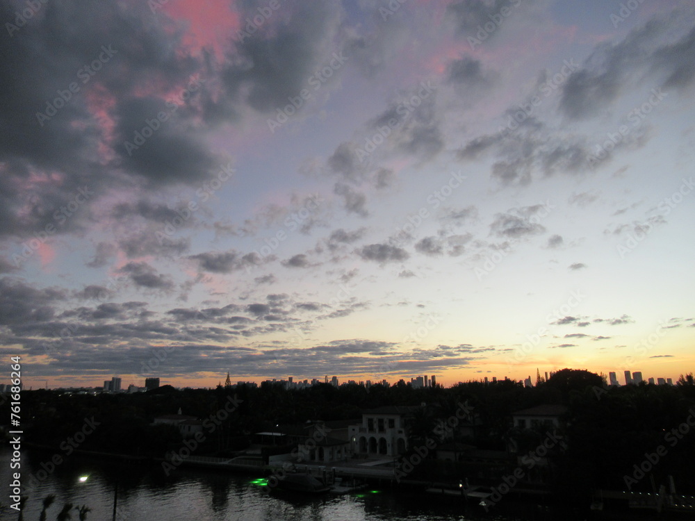 Sunset over Miami along the canal Sunset over Miami along the canal