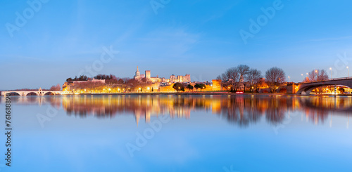 Pont Saint Benezet bridge on the Rhone River and Palace of the Popes ( Palais des Papes) and Avignon Cathedral - Avignon city, France 