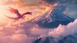 Red dragon flying on mountain
