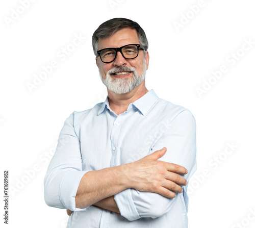 Photography Bearded middle-aged man wearing glasses posing over transparent background
