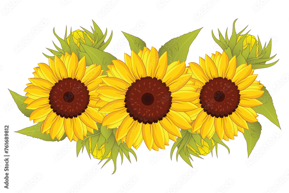 Fototapeta premium Hand painted watercolor sunflower border