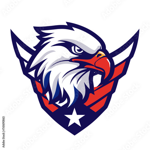 Vector esports logotype eagle in the colors of the usa flag on white background, logo eagle, icon eagle, sticker eagle, symbol eagle, emblem eagle, hawk, falcon, bird