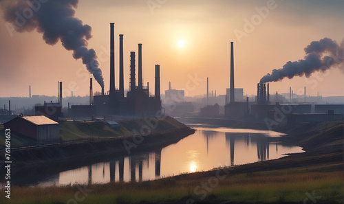 Emission of harmful substances polluting the atmosphere from industrial enterprises photo