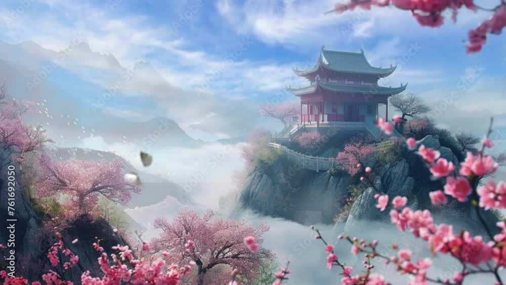 chinese temple. seamless looping 4k animation video background chinese temple. seamless looping 4k animation video background