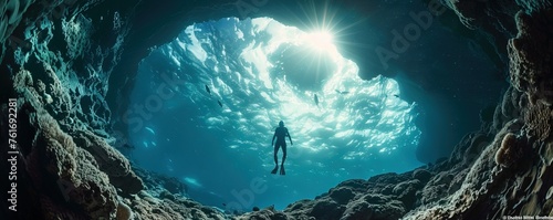 freediver ascending from a cave