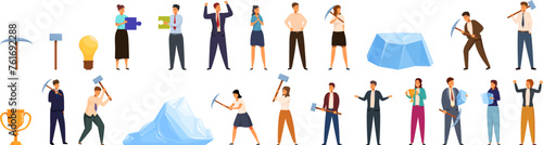 Icebreaker icons set cartoon vector. People team career. Business success