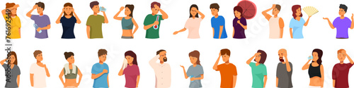 Sunstroke icons set cartoon vector. Person climate dehydration. Warming people