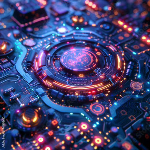 A colorful, glowing, and abstract image of a circuit board