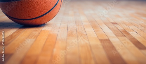 Close-up shot of wooden maple basketball court flooring © Vusal