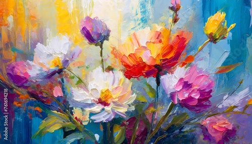Impressionistic painting of vibrant flowers with bold brushstrokes and a lively color palette. © Red Lemon