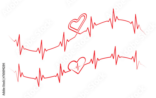 Heart with red EKG diagram, cardiogram, heartbeat line vector design to use for healthcare, healthy lifestyle, medical laboratory, medical business, cardiology project. 