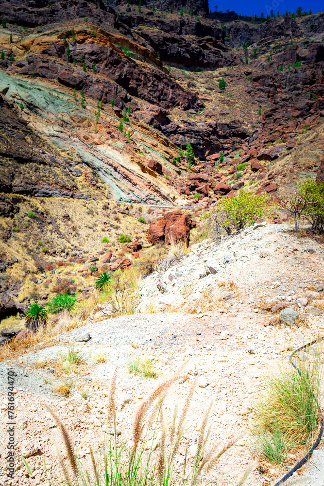 Los Azulejos Rainbow colored Rocks in the Mountains of Gran Canaria Island Spain. Los Azulejos Rainbow colored Rocks in the Mountains of Gran Canaria Island Spain.