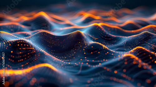A computer generated image of a wave with orange and blue colors