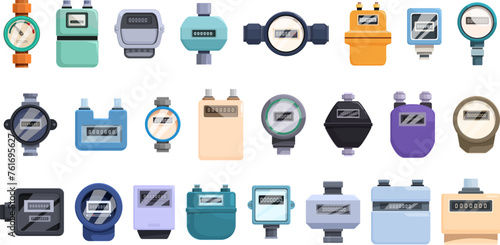 Household meters icons set cartoon vector. Software equipment. Electronic indicator