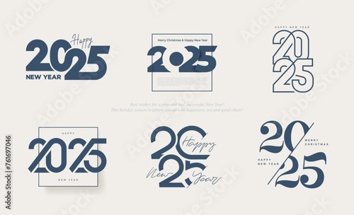 Trend collection of 2025 number design template. Modern 2025 New Year logo text design. Collection of 2025 Happy New Year. Logos for business and Christmas decorations. Minimalistic vector.