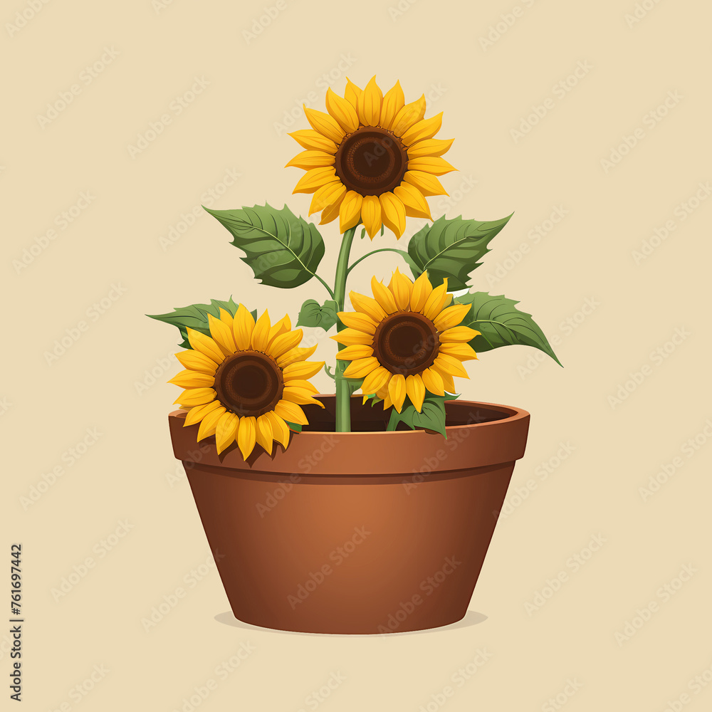 Obraz premium Blooming sunflower painting in pot on isolated background