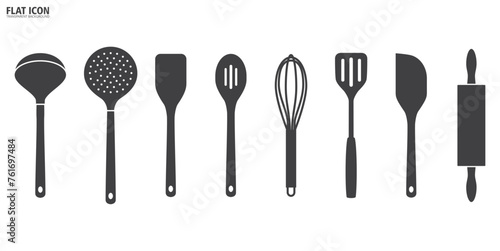 Flat icon of cooking tools, Kitchen utensils vector, Cooking Foods and Kitchen icons set in flat style. vector illustration in transparent background.
