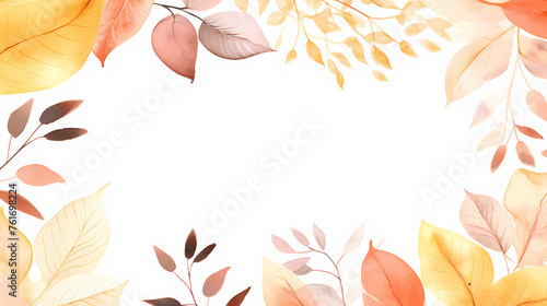 Watercolor autumn branches with leaves background