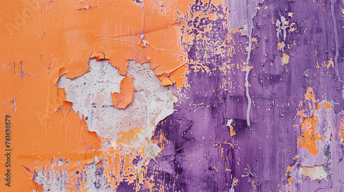 An orange and purple painting on a wall background