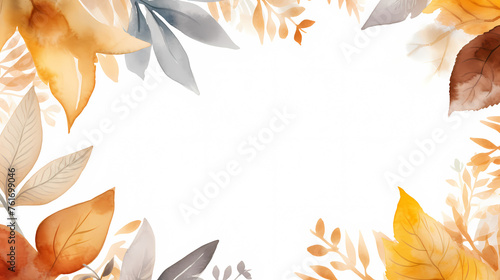 Watercolor autumn branches with leaves background