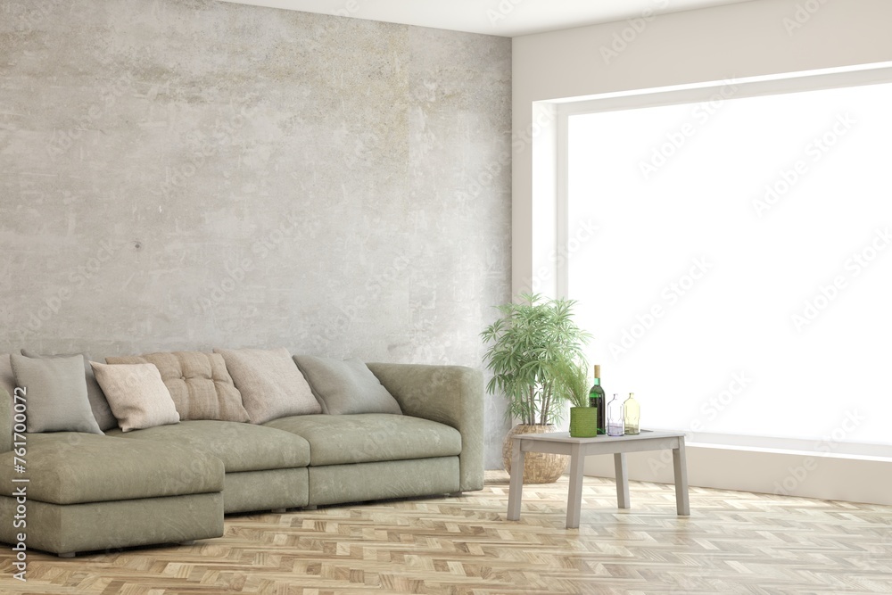 White living room with sofa. Scandinavian interior design. 3D illustration White living room with sofa. Scandinavian interior design. 3D illustration