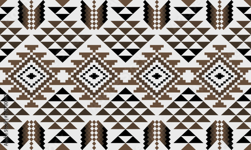 Aztec geometric seamless ethnic pattern. Tribal traditional ornament motif design for textile. Black and brown colors.