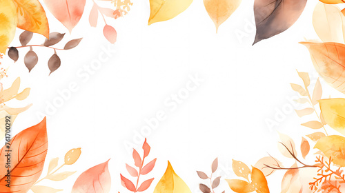 Watercolor autumn branches with leaves background