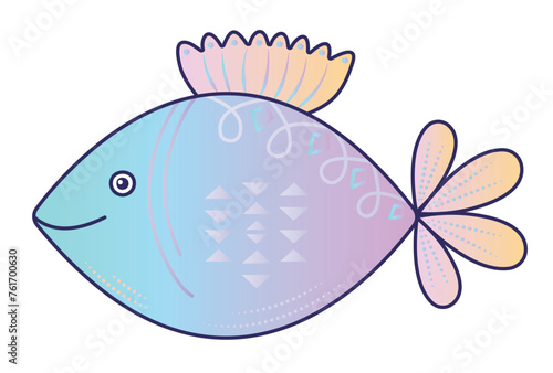 Cute fish, gradient preppy nautical illustration