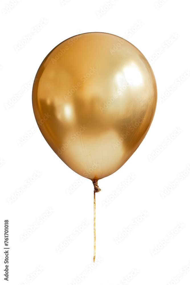 A golden balloon with a ribbon cut out of the background and isolated on a white background A golden balloon with a ribbon cut out of the background and isolated on a white background