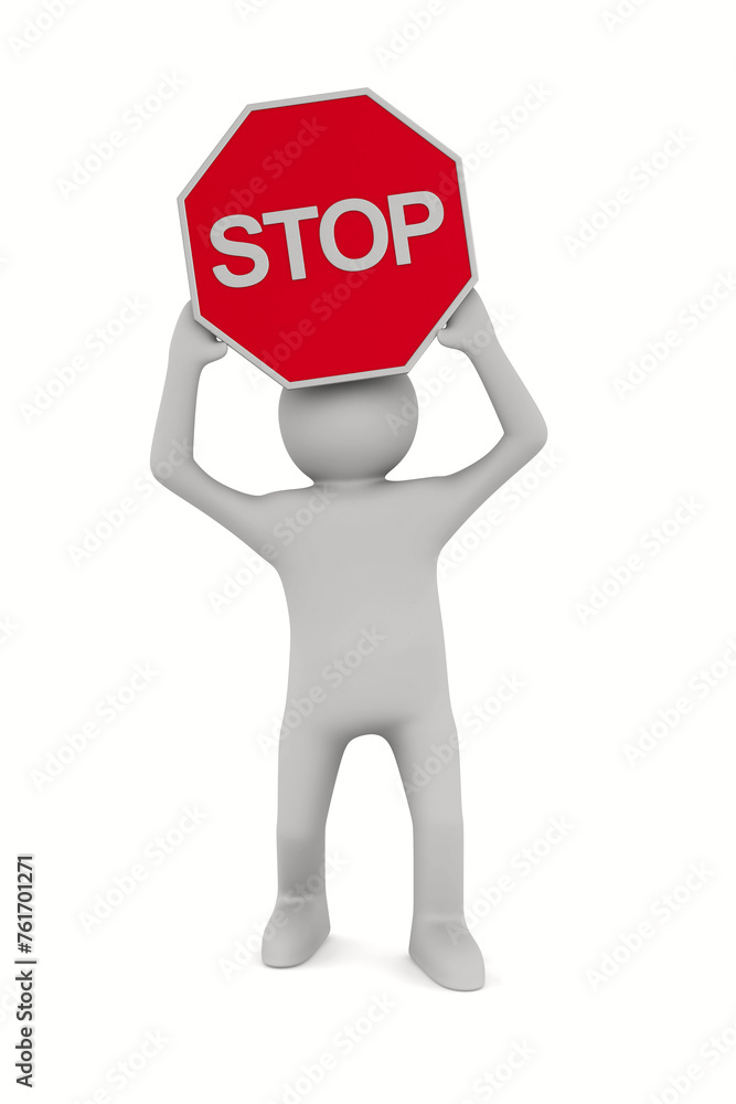 man hold sign stop on white background. Isolated 3D illustration man hold sign stop on white background. Isolated 3D illustration