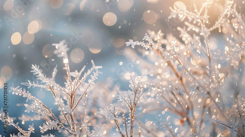 Snowy Winter Bokeh Background with Shimmering Sparkles 