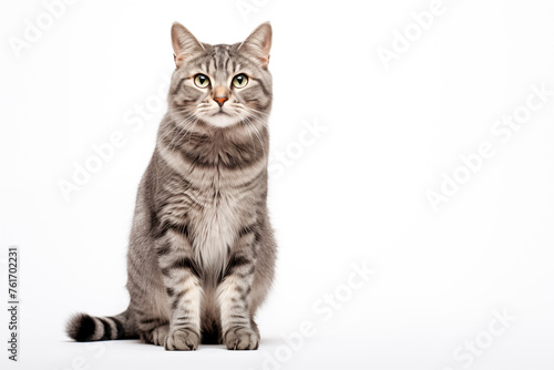 Elegant Tabby Cat on White Background