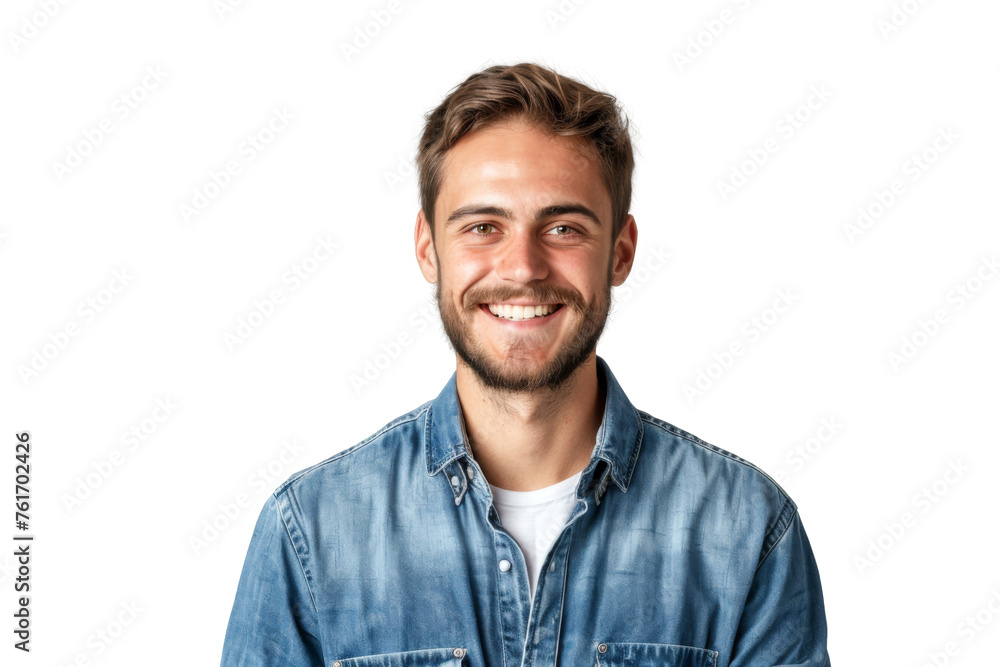 Studio portrait of a handsome young white Americana man with a beautiful smile wearing casual outfits looking at camera, isolated on transparent png background. Studio portrait of a handsome young white Americana man with a beautiful smile wearing casual outfits looking at camera, isolated on transparent png background.