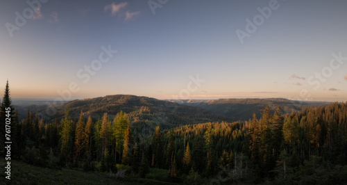 Panoramic sunset over the Blue Mountains in eastern Washington