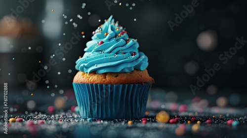 cinematic image for cupcake with colorful sprinkles on 