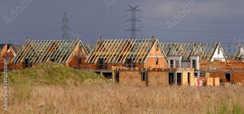 A housing estate of single-family houses under construction. Roof construction. © Iwona